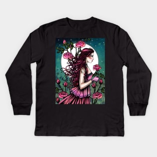 Spanish Rose Maiden Bohemian Woman Fantasy Art by Molly Harrison Kids Long Sleeve T-Shirt